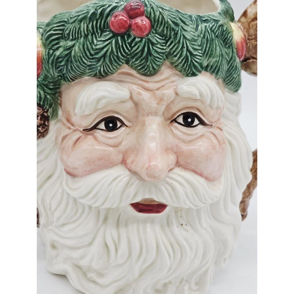 Fitz & Floyd Father Christmas Santa Pitcher 1991 Vintage Ceramic Fruit Pinecones